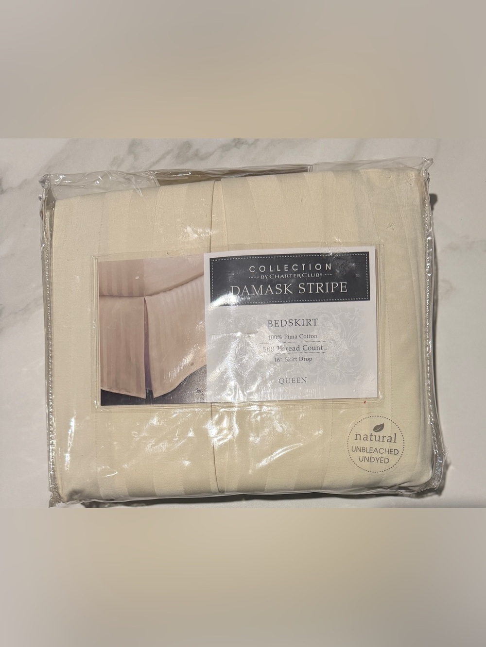 Charter Club Damask Stripe Bedskirt in Natural Cream